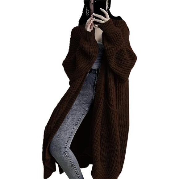 Womens Long Cardigan Sweaters Open Front Oversized Coffee - Picture 1 of 5